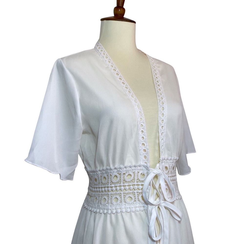 Boho White Chiffon Crochet Waist Maxi Coverup - Picture 11 of 16